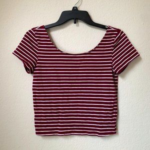American Eagle Maroon Striped Crop Top